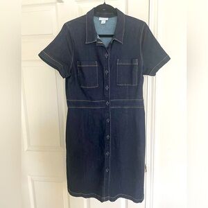 Liz Claiborne Dark Stretch Denim Button Front Dress 14